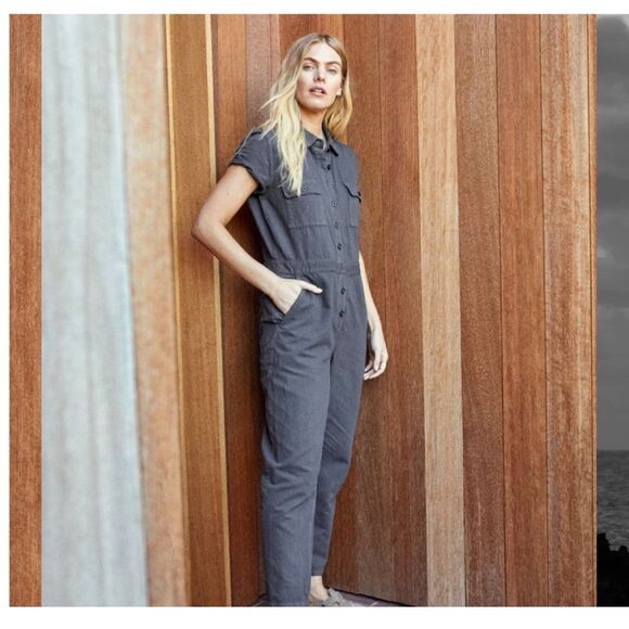 OUTERKNOWN Dark Gray S.E.A Jumpsuit M New Utility Inspired Organic Cotton Linen - Picture 10 of 13